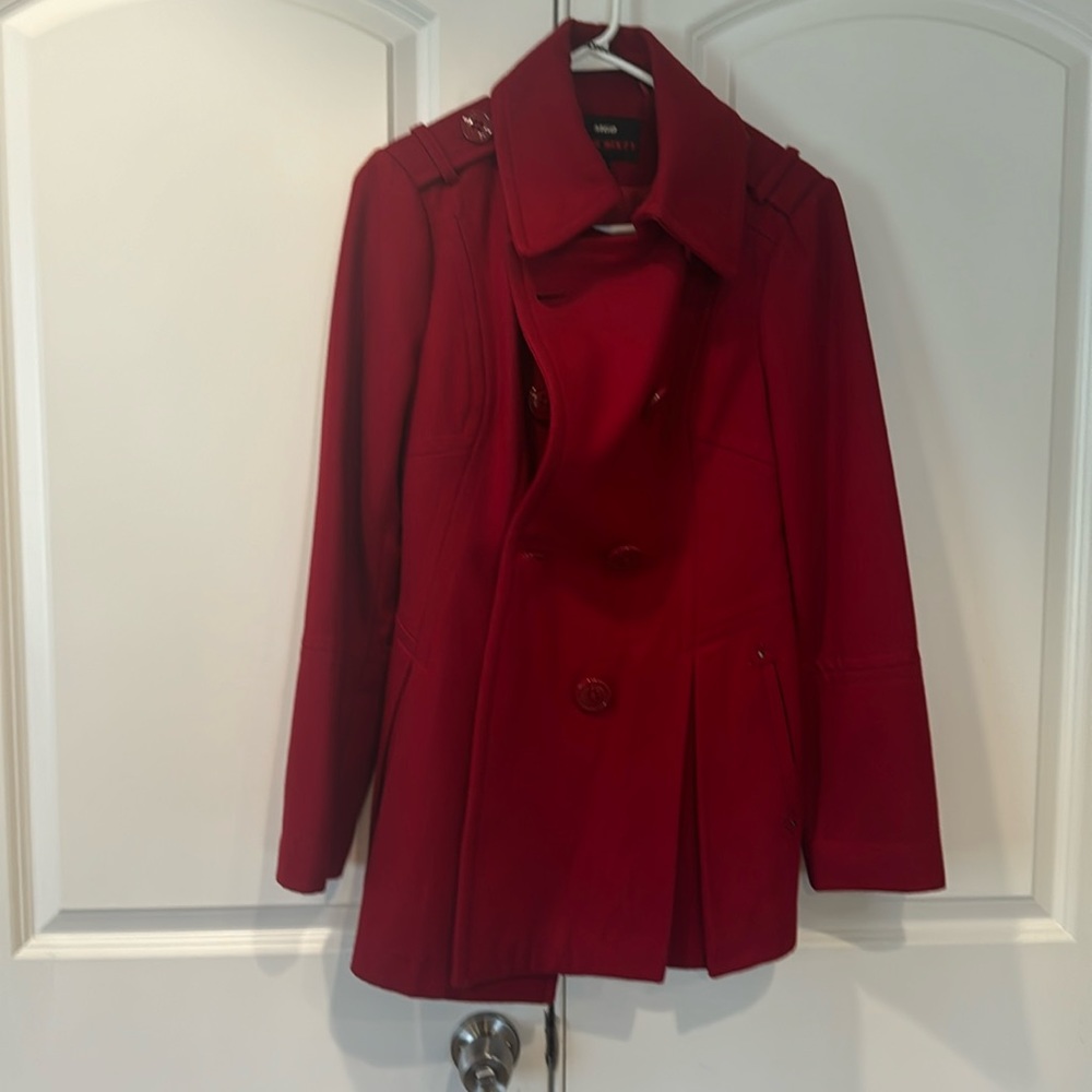 Red pleated Pea Coat